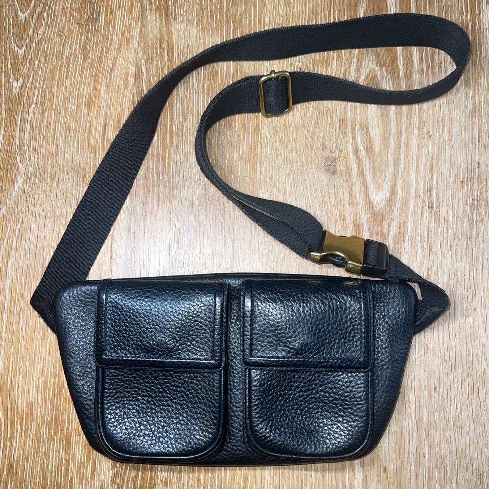 Antonio Melani Black Leather Vida Belt Bag Gold‎ Trim
